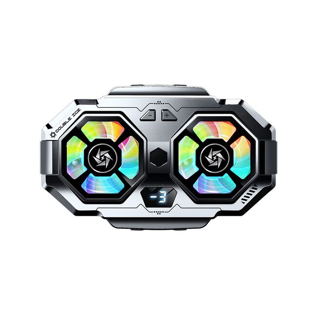 Cooler pentru racire telefon, universal, Display LED temperatura, Twin Turbine, racire rapida si zgomot redus, 3 viteze reblabile, iluminat RGB, USB-C, alb