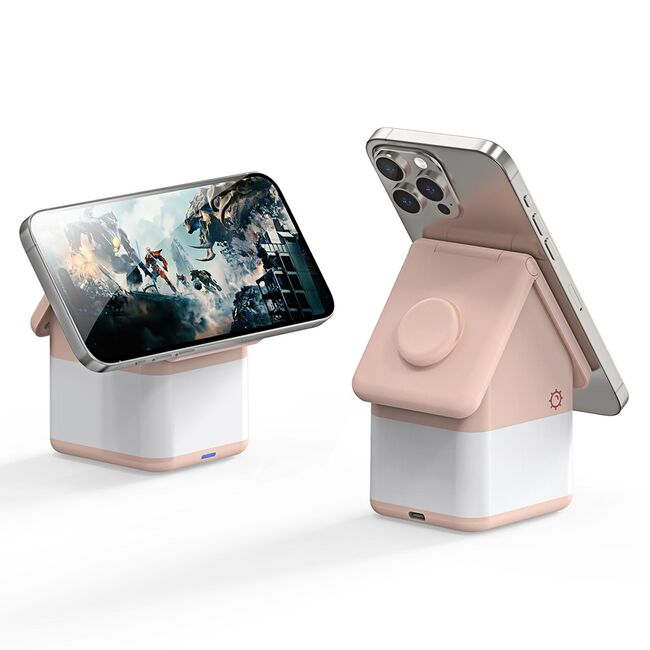 Statie incarcare 2 in 1 wireless pentru Apple Duzzona W20, 15W, roz