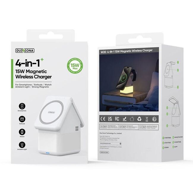 Statie incarcare 2 in 1 wireless pentru Apple Duzzona W20, 15W, alb