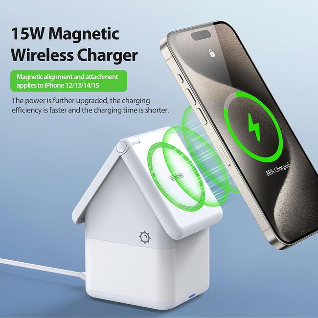 Statie incarcare 2 in 1 wireless pentru Apple Duzzona W20, 15W, alb