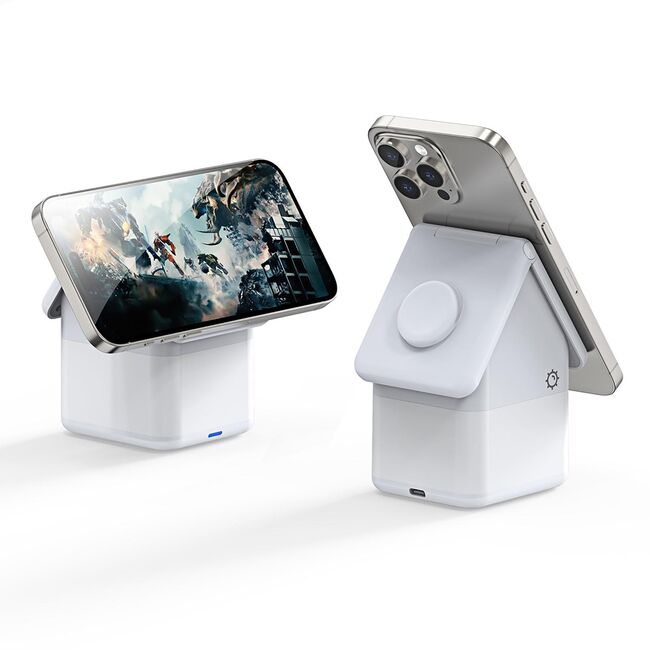 Statie incarcare 2 in 1 wireless pentru Apple Duzzona W20, 15W, alb