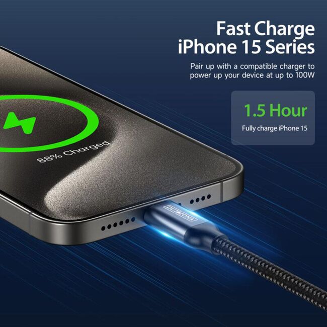 Cablu de date USB-C la USB-C, 100W, 1m Duzzona A9, gri