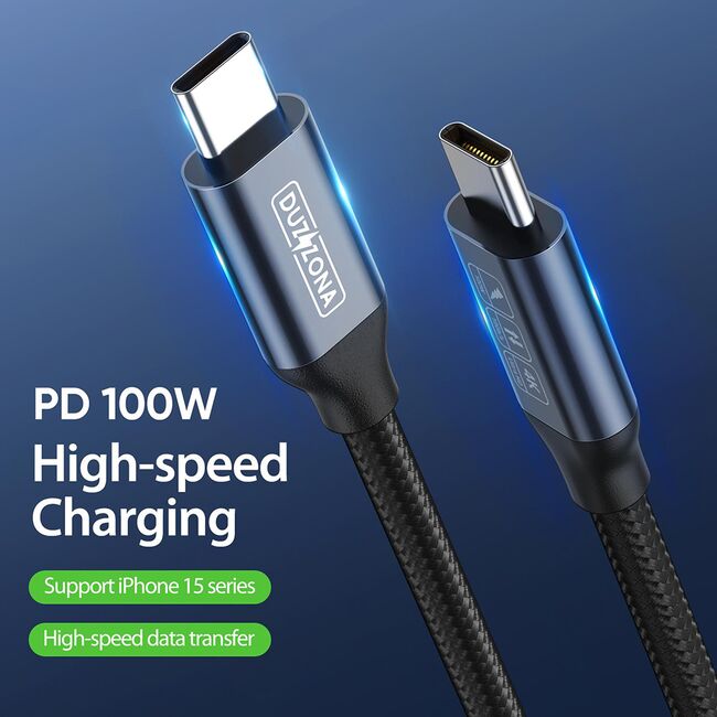 Cablu de date USB-C la USB-C, 100W, 1m Duzzona A9, gri