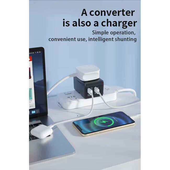Adaptor incarcator universal priza de calatorie All in one WorldWide PD20W cu porturi de incarcare 2 x USB, 2 x Type-C EU, UK, AUS, US, negru