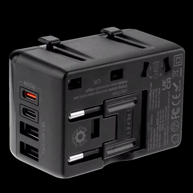 Adaptor incarcator universal priza de calatorie All in one WorldWide PD20W cu porturi de incarcare 2 x USB, 2 x Type-C EU, UK, AUS, US, negru