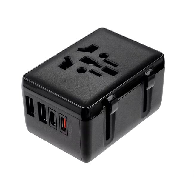 Adaptor incarcator universal priza de calatorie All in one WorldWide PD20W cu porturi de incarcare 2 x USB, 2 x Type-C EU, UK, AUS, US, negru