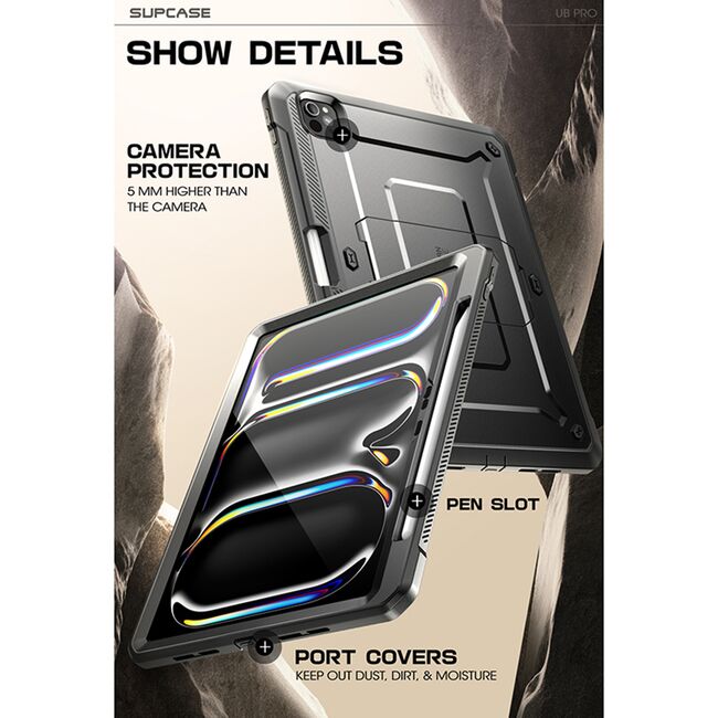 Husa cu folie integrata iPad Pro 11 (2024) Supcase Unicorn Beetle Pro, negru