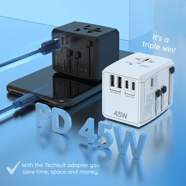 Adaptor priza universal PD45W, 2 x USB, 3 x Type-C, EU, UK, AUS, US, HHT905