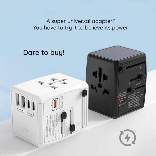 Adaptor priza universal PD65W, 2 x USB, 3 x Type-C, EU, UK, AUS, US, HHT906