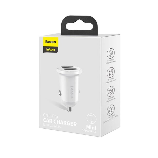 Incarcator auto bricheta USB Baseus, 4.8A, alb, CCALLP-02
