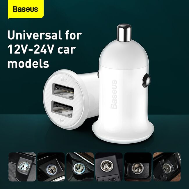 Incarcator auto USB Baseus, 5V, 3.1A, alb, CCALL-ML02