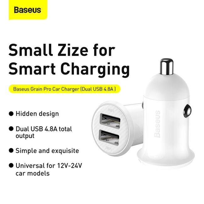 Incarcator auto USB Baseus, 5V, 3.1A, alb, CCALL-ML02