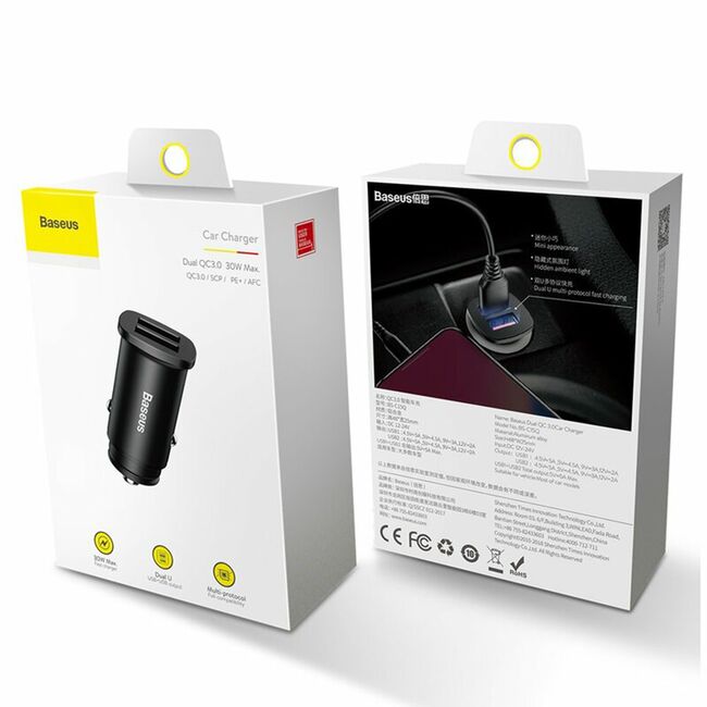 Incarcator auto Baseus Fast Charge 2x USB, negru, CCALL-DS01