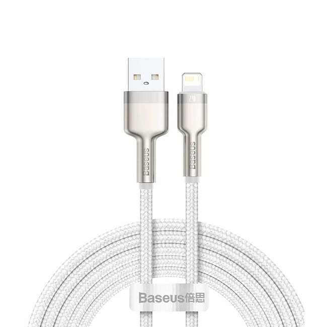 Cablu de date Baseus, USB la Lightning, 2.4A, 2m, alb, CALJK-B02