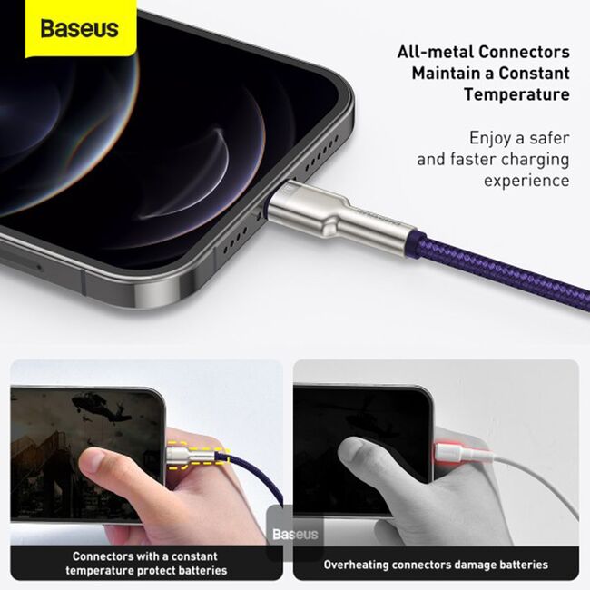 Cablu de date Baseus, USB la Lightning, 2.4A, 2m, mov, CALJK-B05
