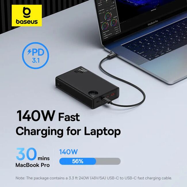 Power bank USB Type-C pentru MacBook, Dell Baseus USB, 2x Type-C, 24000mAh, 140W, P10021508113-00