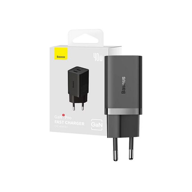 Incarcator GaN priza 2x USB type-c, Gan, Fast Charge Baseus, 40W, CCGP180101