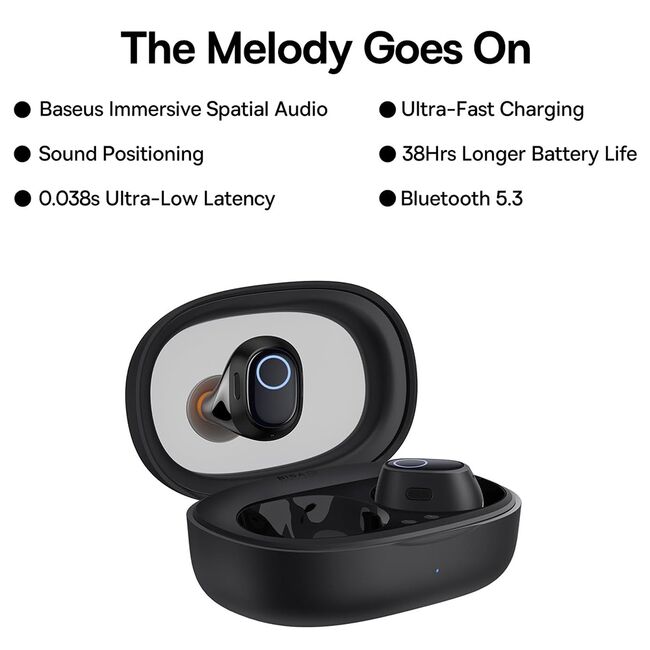 Casti Wireless Baseus Earbuds Bowie WM03, Bluetooth 5.3, True Wireless - Negru