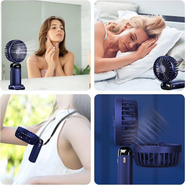 Ventilator portabil 4 in 1 de birou / mana / gat, 5 trepte de viteza, unghiuri reglabile pana la 90 grade, ecran LED, acumulator reincarcabil port USB-C, cu suport pentru telefon, verde