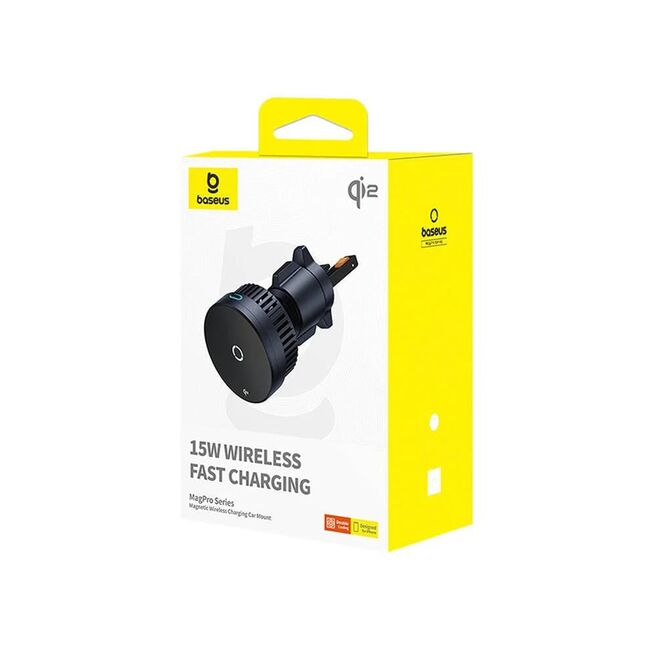 Suport telefon auto grila ventilatie Baseus MagPro, Qi2.0, negru