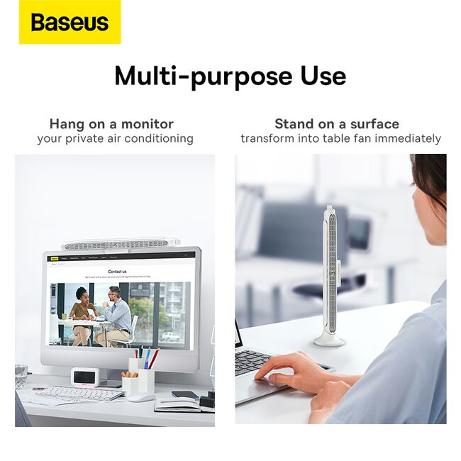Ventilator de birou pentru monitor Baseus ACQS000002, alb