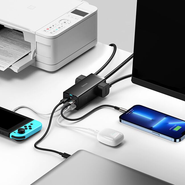 Incarcator US/Cablu de alimentare GaN3 Pro, 2 x AC, 2 x USB, 2 x Type-C, 100W Baseus PSZM000201