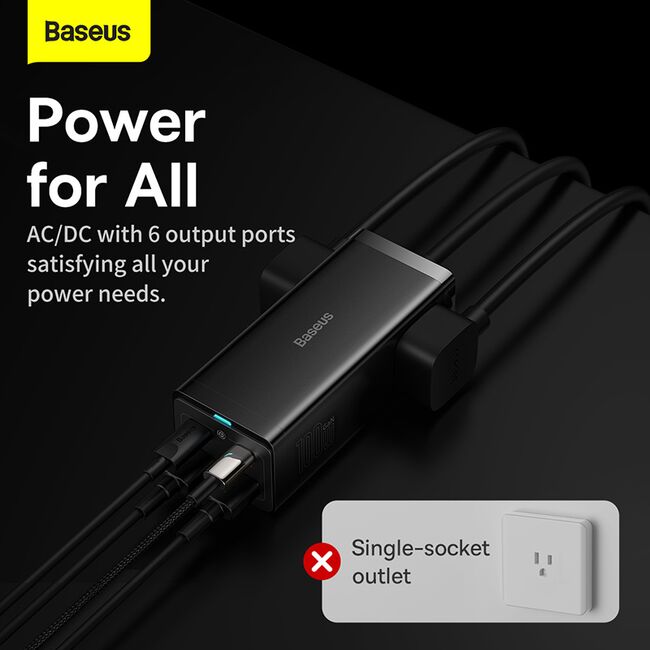 Incarcator US/Cablu de alimentare GaN3 Pro, 2 x AC, 2 x USB, 2 x Type-C, 100W Baseus PSZM000201