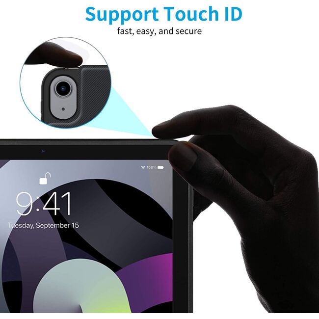 Husa cu tastatura iluminata pentru Apple iPad Air 11 2024 / 2025​ M2, M3 si mouse wireless RGB iluminat LED, negru