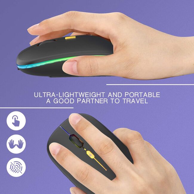 Husa cu tastatura iluminata pentru Apple iPad Air 11 2024 / 2025​ M2, M3 si mouse wireless RGB iluminat LED, negru