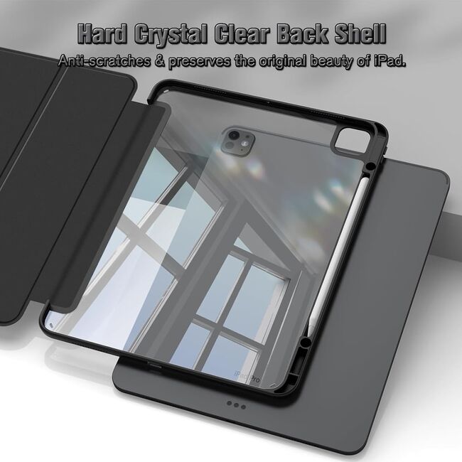 Husa pentru Apple iPad Pro 13" (2024) cu functie wake-up/sleep si compartiment pentru Apple Pen, tip stand, negru / transparent