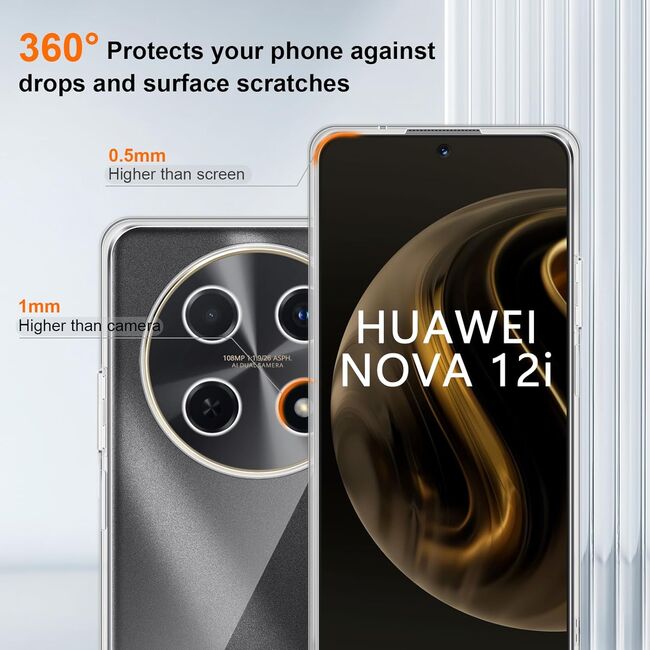 Husa pentru Huawei Nova 12i Slim Anti-Shock 1.5mm, protectie lentile, transparent