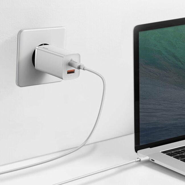 Incarcator priza Baseus GaN Lite USB QC3.0, Type-C 65W, alb