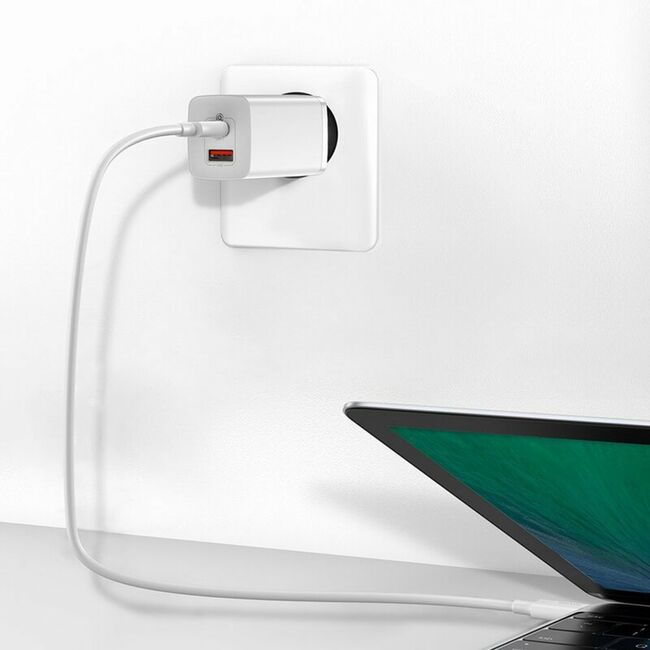Incarcator priza Baseus GaN Lite USB QC3.0, Type-C 65W, alb