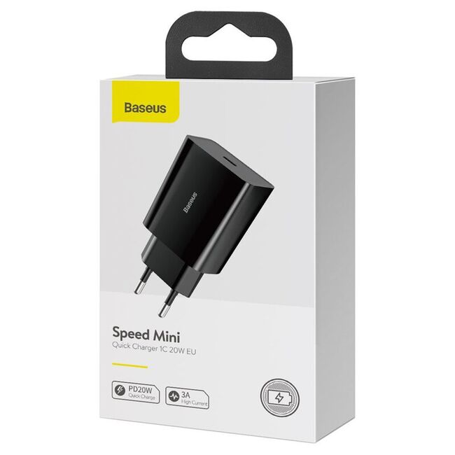 Incarcator priza USB-C Quick Charge Baseus Speed, 20W, negru