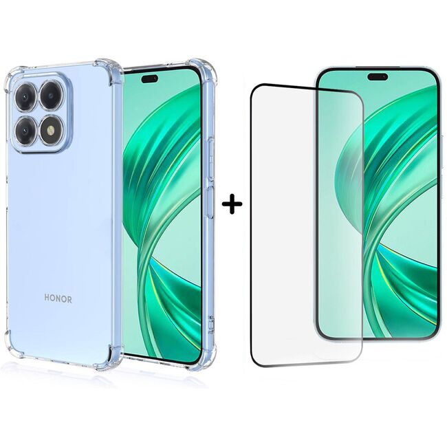 Pachet 360: Folie din sticla + Husa pentru Honor X8b Slim Anti-Shock 1.5mm reinforced corners, Transparent