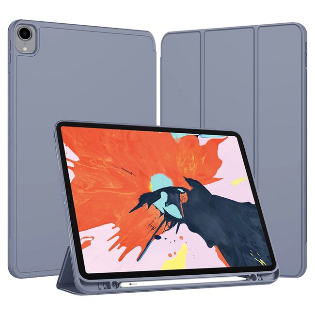 Husa pentru iPad Pro 12.9 2022, 2021, 2020 tip stand, cu functie wake-up/sleep si compartiment pentru Apple Pen, mov