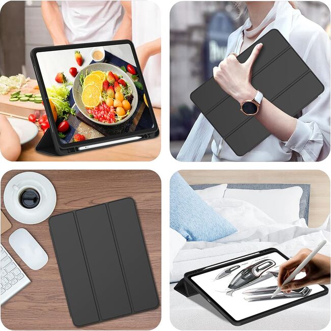Husa pentru iPad Pro 12.9 2022, 2021, 2020 tip stand, cu functie wake-up/sleep si compartiment pentru Apple Pen, roz