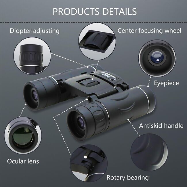 Binoclu compact 40 x 22 Long Range, pliabil, focus reglabil, ideal vânătoare, sport, camping, calatorii outdoor, negru
