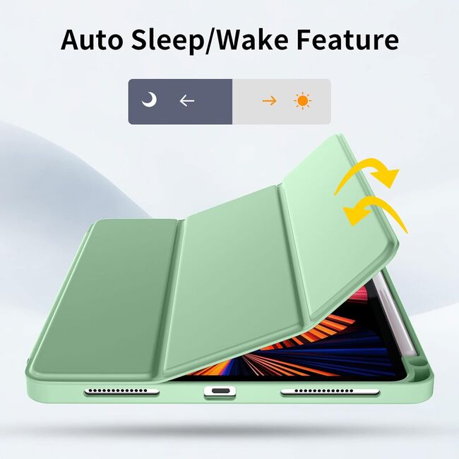 Husa pentru Apple iPad Pro 13" (2024) cu functie wake-up/sleep si compartiment pentru Apple Pen, tip stand, verde deschis