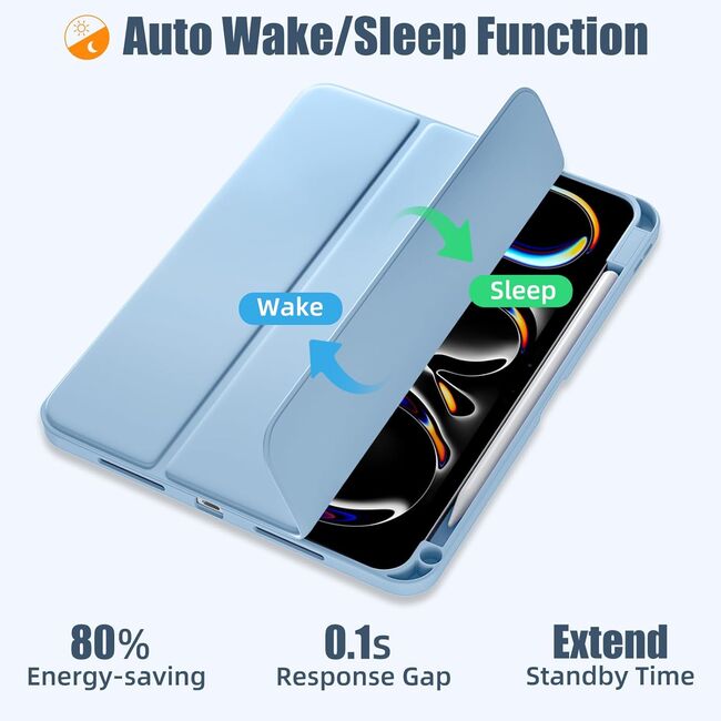Husa pentru Apple iPad Pro 13" (2024) cu functie wake-up/sleep si compartiment pentru Apple Pen, tip stand, sky blue