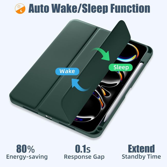 Husa pentru Apple iPad Pro 13" (2024) cu functie wake-up/sleep si compartiment pentru Apple Pen, verde inchis