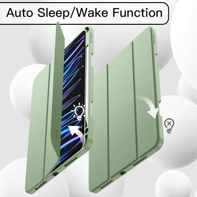 Husa pentru Apple iPad Pro 13" (2024) cu functie wake-up/sleep si compartiment pentru Apple Pen, tip stand, verde deschis