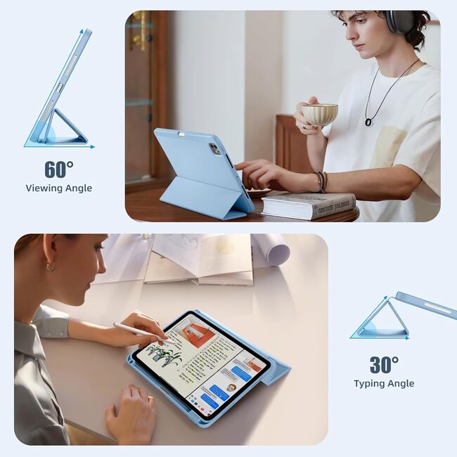 Husa pentru Apple iPad Pro 13" (2024) cu functie wake-up/sleep si compartiment pentru Apple Pen, tip stand, sky blue