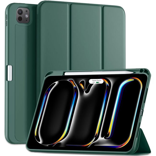 Husa pentru Apple iPad Pro 13" (2024) cu functie wake-up/sleep si compartiment pentru Apple Pen, verde inchis