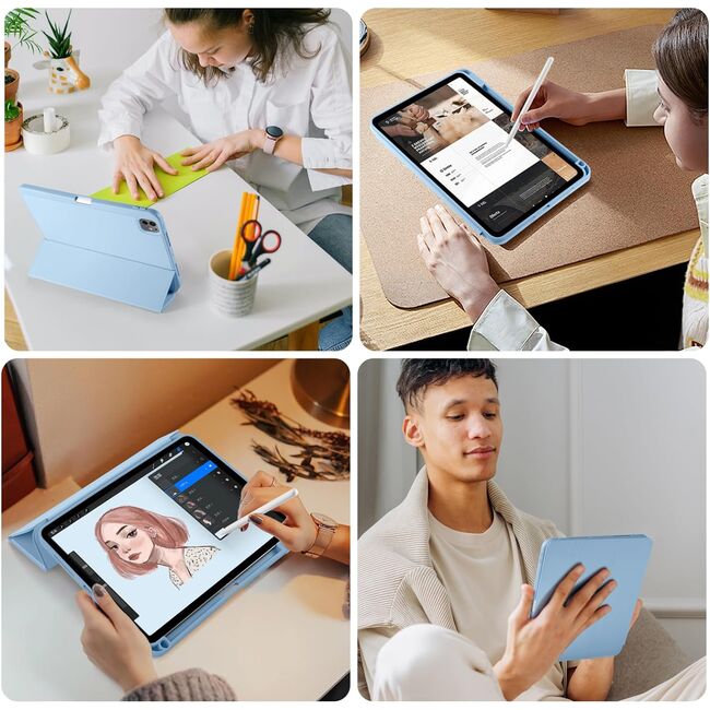 Husa pentru Apple iPad Pro 13" (2024) cu functie wake-up/sleep si compartiment pentru Apple Pen, tip stand, sky blue