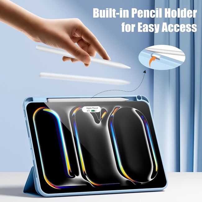 Husa pentru Apple iPad Pro 13" (2024) cu functie wake-up/sleep si compartiment pentru Apple Pen, tip stand, sky blue