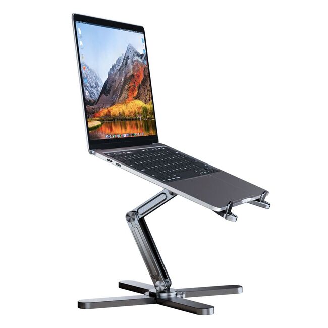 Stand Reglabil ULS200 din Aluminiu – Suport Universal pentru Laptop, MacBook și Tabletă până la 16”, Pliabil, Antiderapant, Design Premium, gri inchis