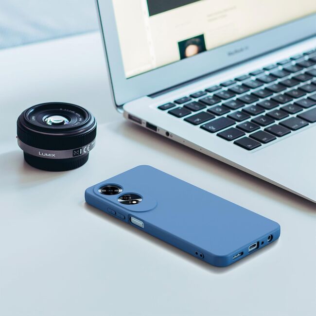 Husa pentru Oppo A60 Liquid Silicone, subțire, captusita cu microfibra, anti amprentă, protectie cameră foto, albastru
