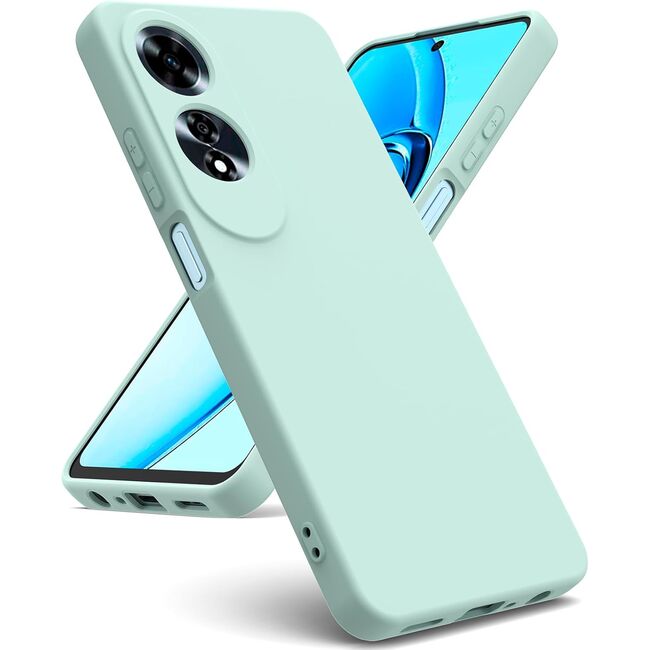 Husa pentru Oppo A60 Liquid Silicone, subțire, captusita cu microfibra, anti amprentă, protectie cameră foto, mint green