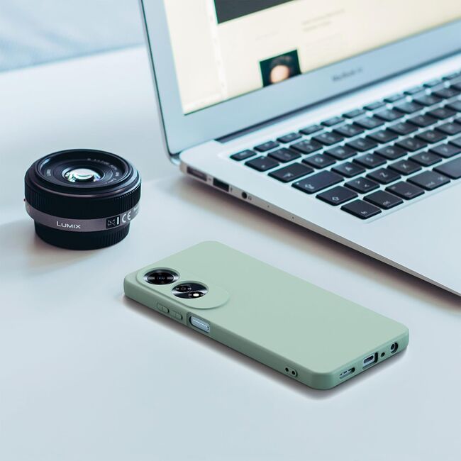 Husa pentru Oppo A60 Liquid Silicone, subțire, captusita cu microfibra, anti amprentă, protectie cameră foto, verde